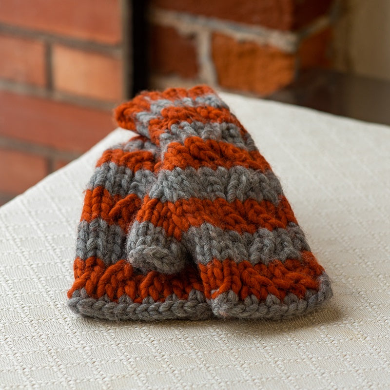 Hand-Knit Striped Mitts