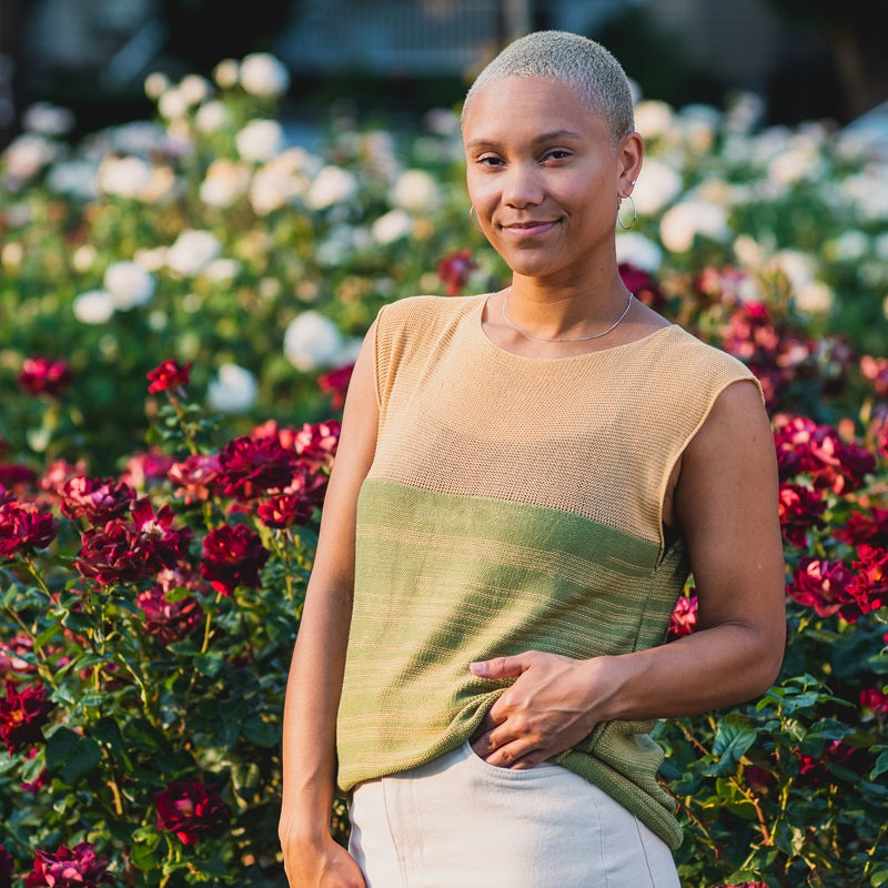 Bamboo Breeze Two-Tone Top in Olive and Honey