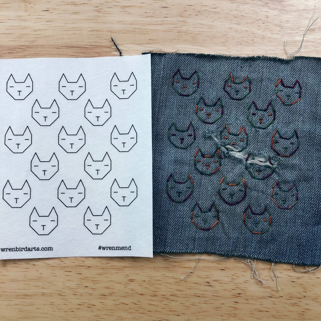 Washable Mending Transfers Set #6 Pink Cat Patterns