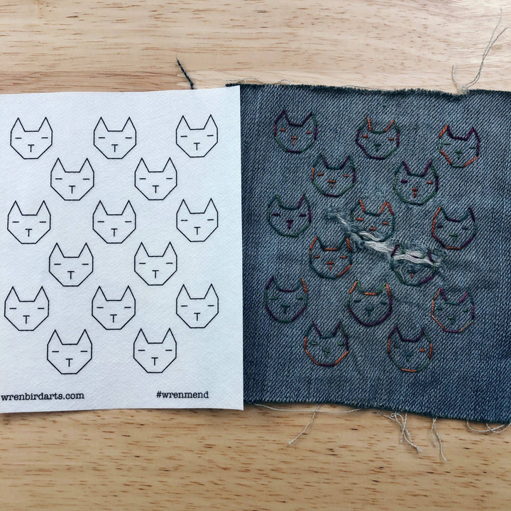 Washable Mending Transfers Set #6 Pink Cat Patterns