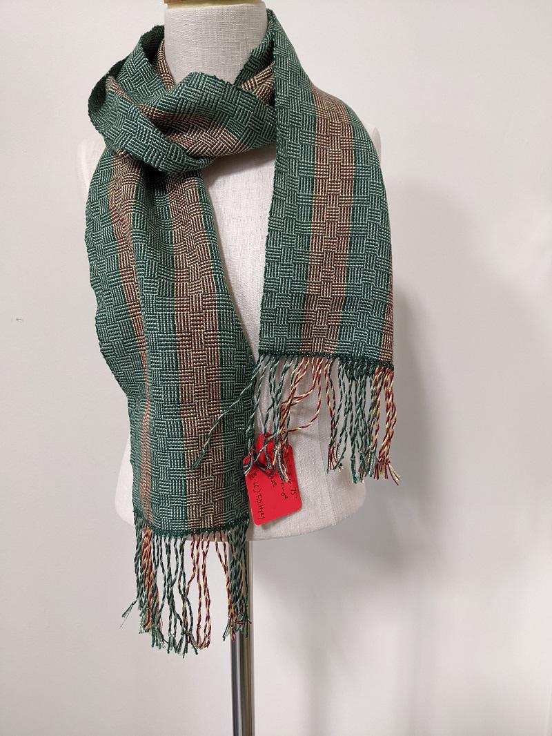 Green/Cream/Brown Log Cabin Scarf