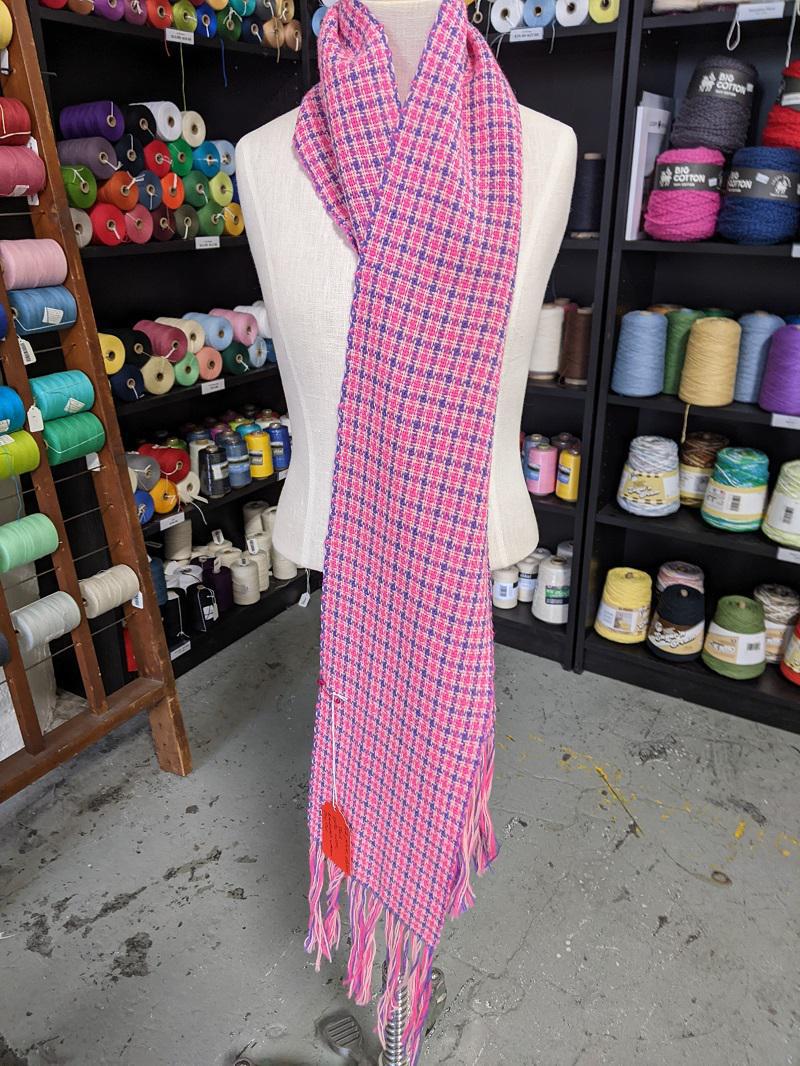 Franklin Hyry Pink, White, and Violet Plaid Scarf