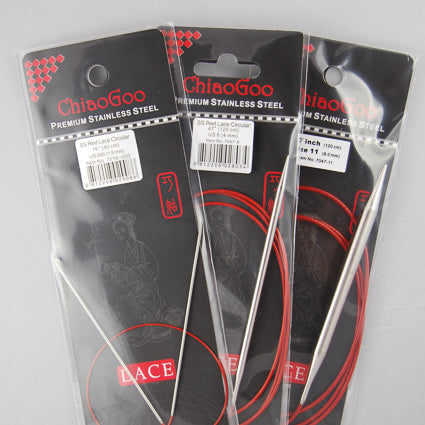 ChiaoGoo 24 Inch Red Lace Stainless Steel Circular Knitting Needles (Tip  Sizes US-000 to US-19)